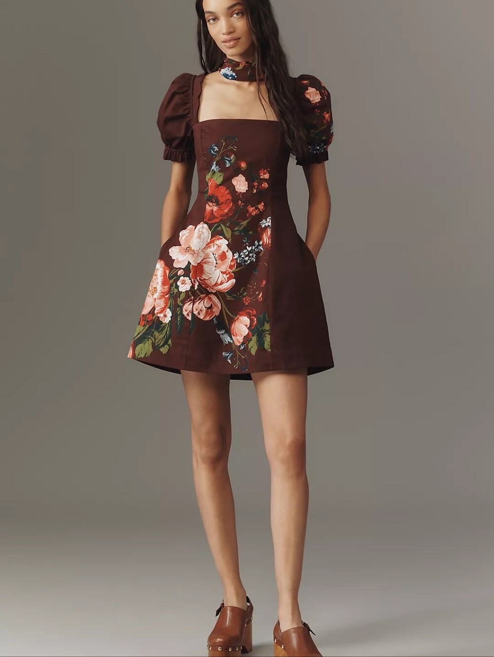 NWT Anthropologie Maeve Puff-Sleeve Square-Neck Floral Mini Dress - Picture 2 of 10